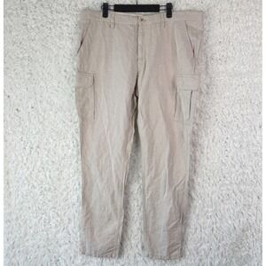 Massimo Dutti Men's Beige Cargo Pants Linen Blend Flat Front Slim Fit Size 36 US